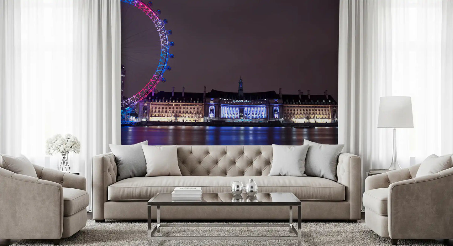 London Night Glow: Uferpromenade Spiegelungen Wandbild