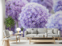 Tiny star florets pack the central globe of the Purple Floral Orb wall mural.