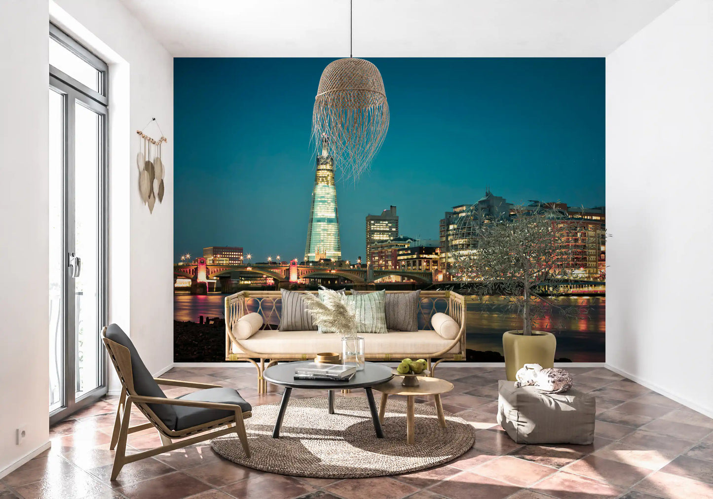 Paysage urbain de Londres : Crépuscule sur la Tamise, fresque murale