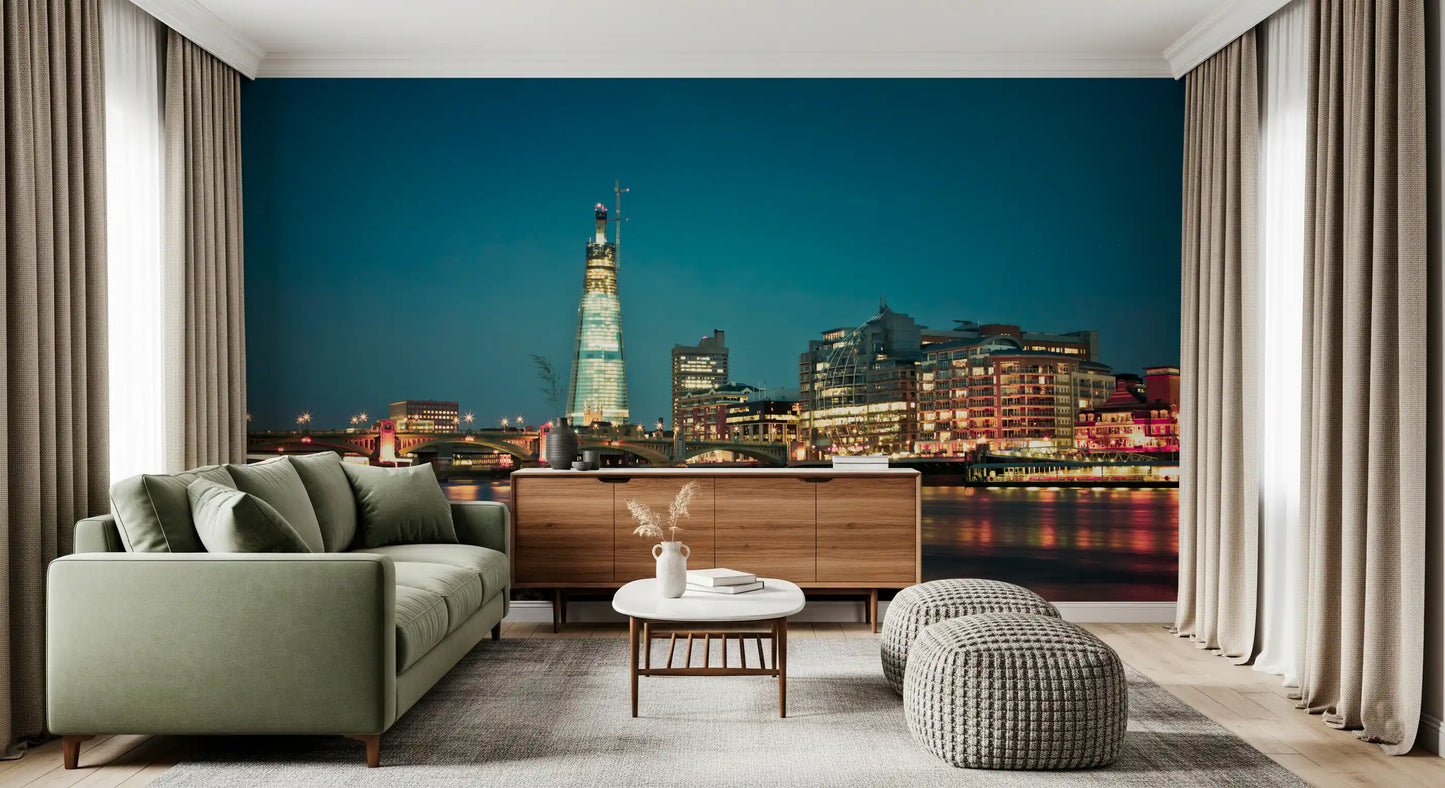 Paysage urbain de Londres : Crépuscule sur la Tamise, fresque murale