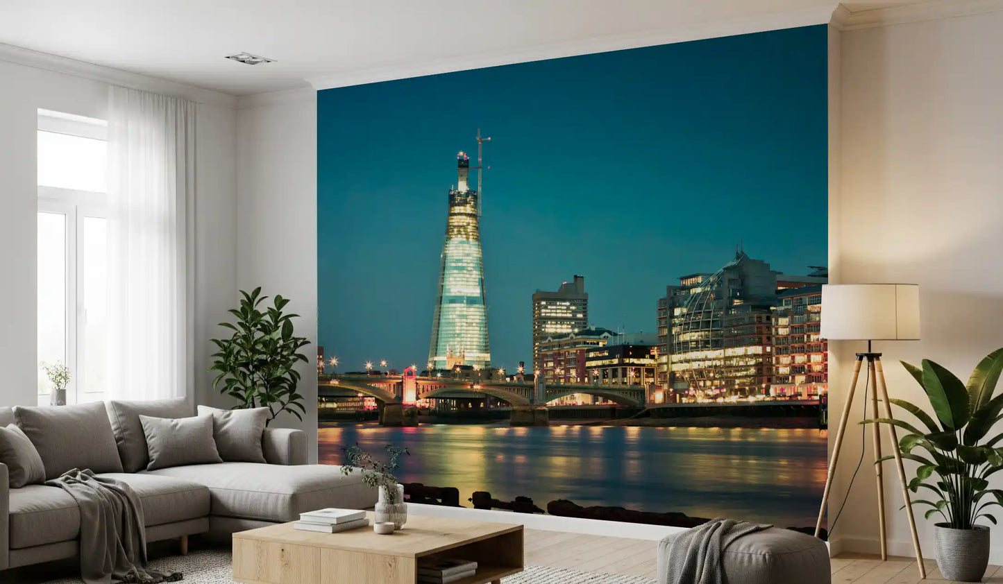 Paysage urbain de Londres : Crépuscule sur la Tamise, fresque murale