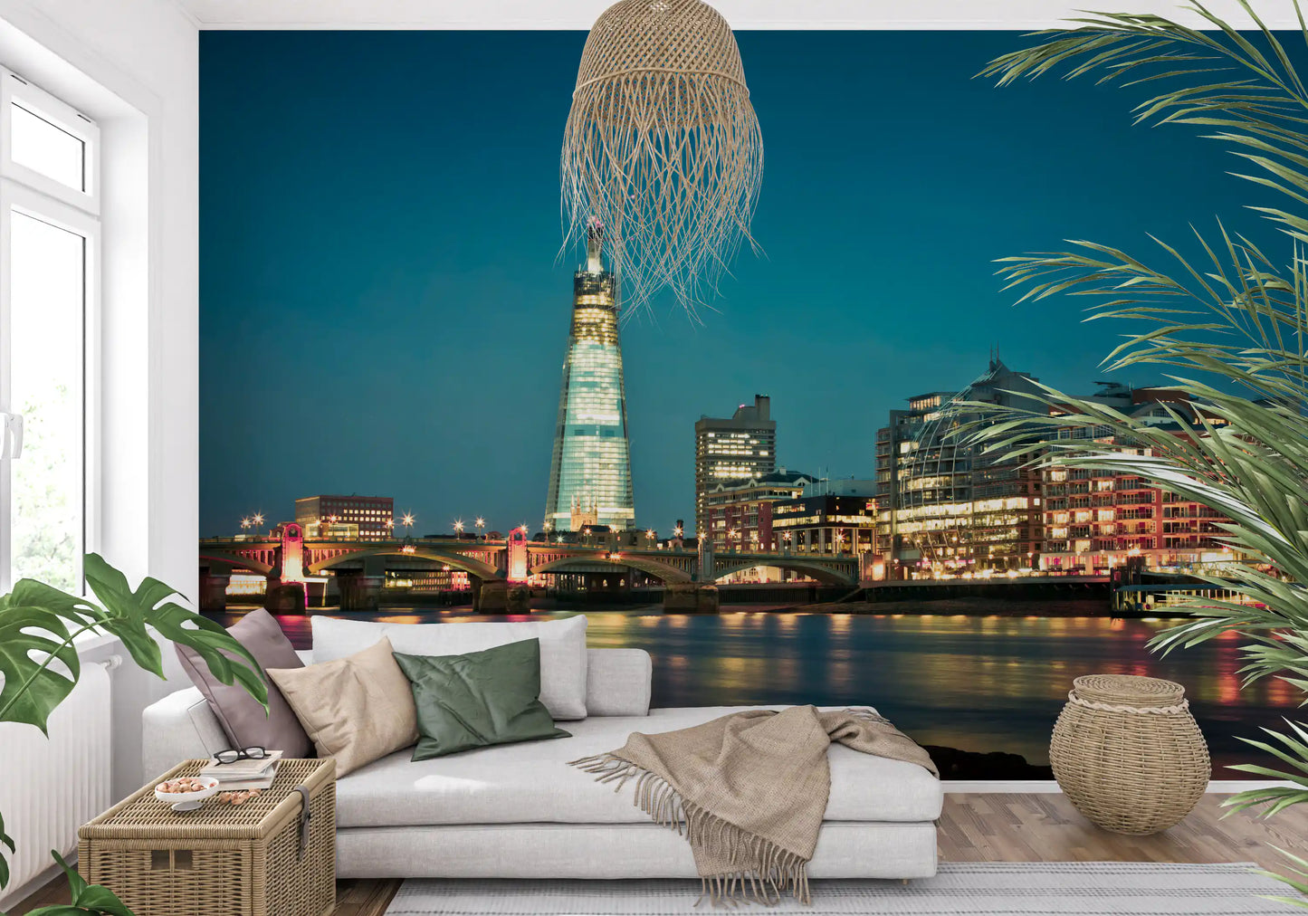 Paysage urbain de Londres : Crépuscule sur la Tamise, fresque murale