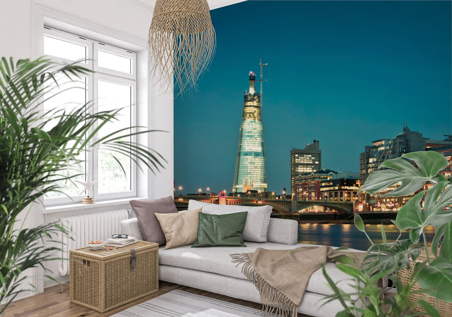 Paysage urbain de Londres : Crépuscule sur la Tamise, fresque murale