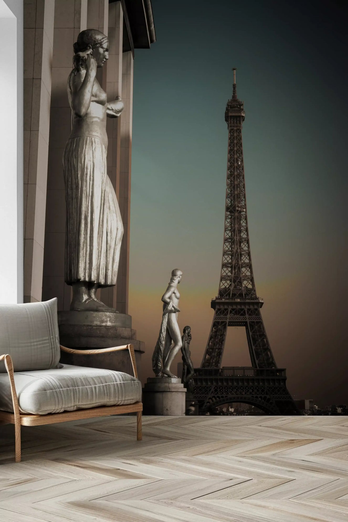 Parisian Grandeur: Statues & Eiffel Tower Wall Mural