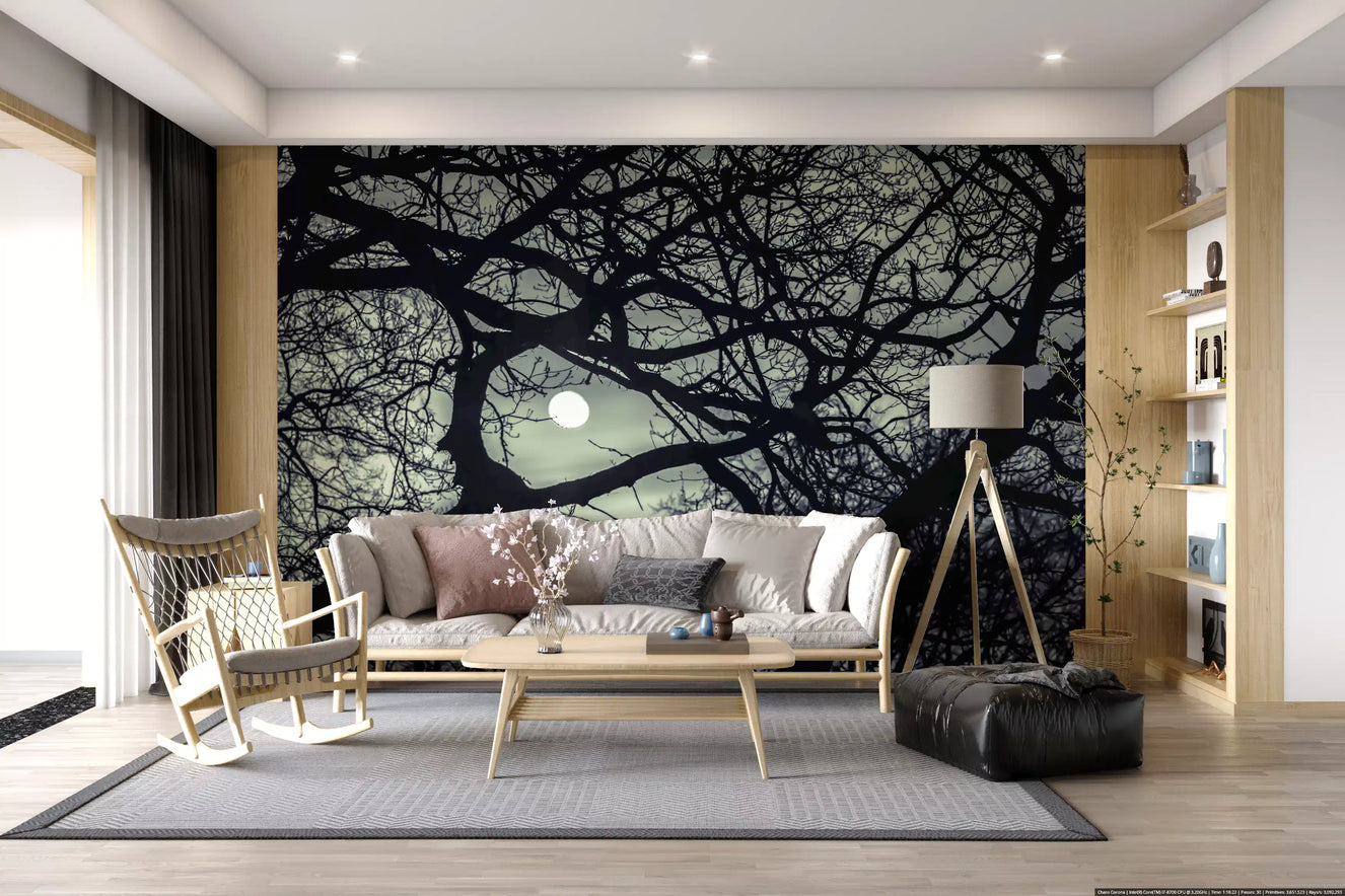 Lunar Silhouette: Midnight Branches Wall Mural