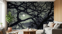 Wide outward fan of twigs forms a moonlit centre in this Lunar Silhouette wall mural.