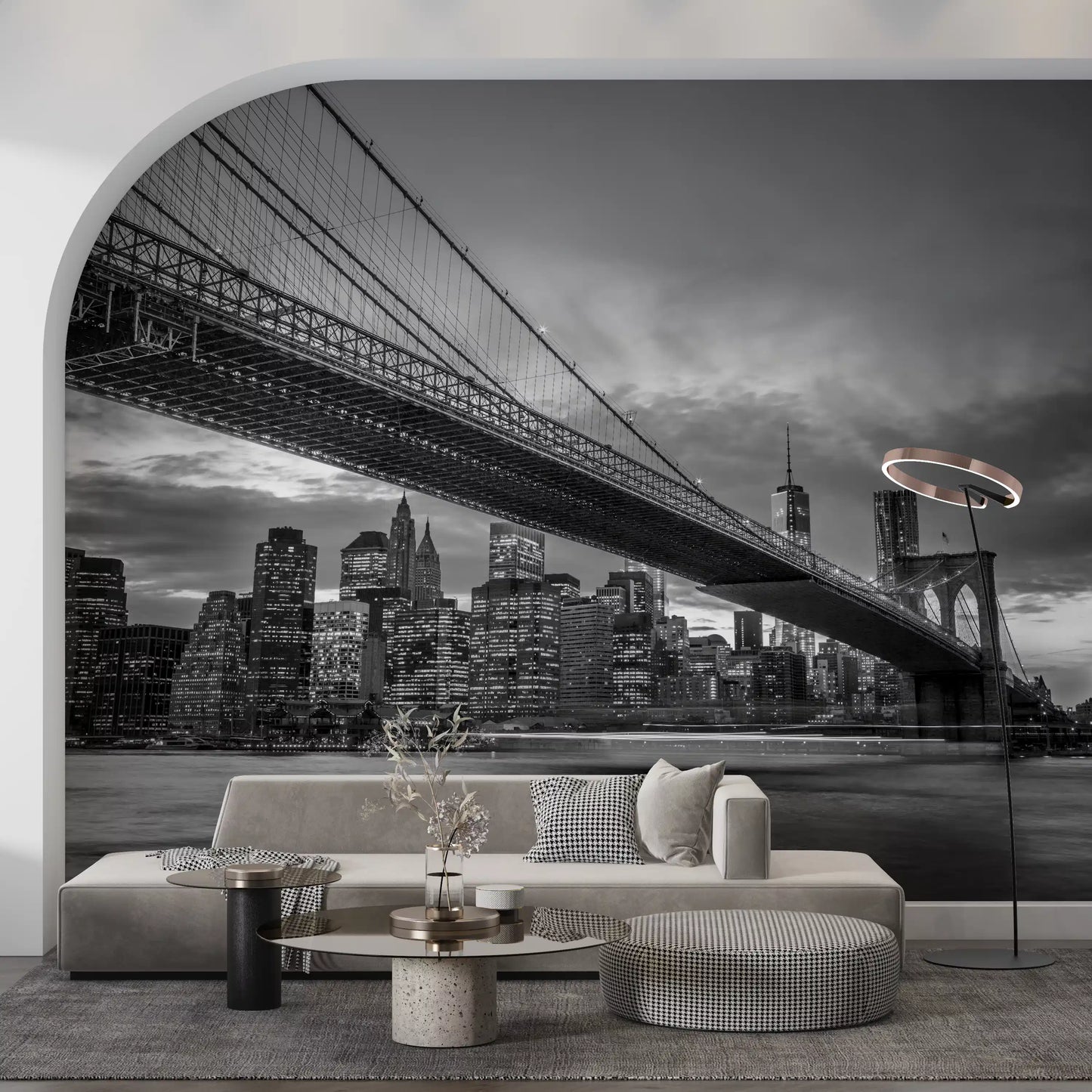 Pont de Brooklyn : Fresque murale monochrome nocturne emblématique de NYC