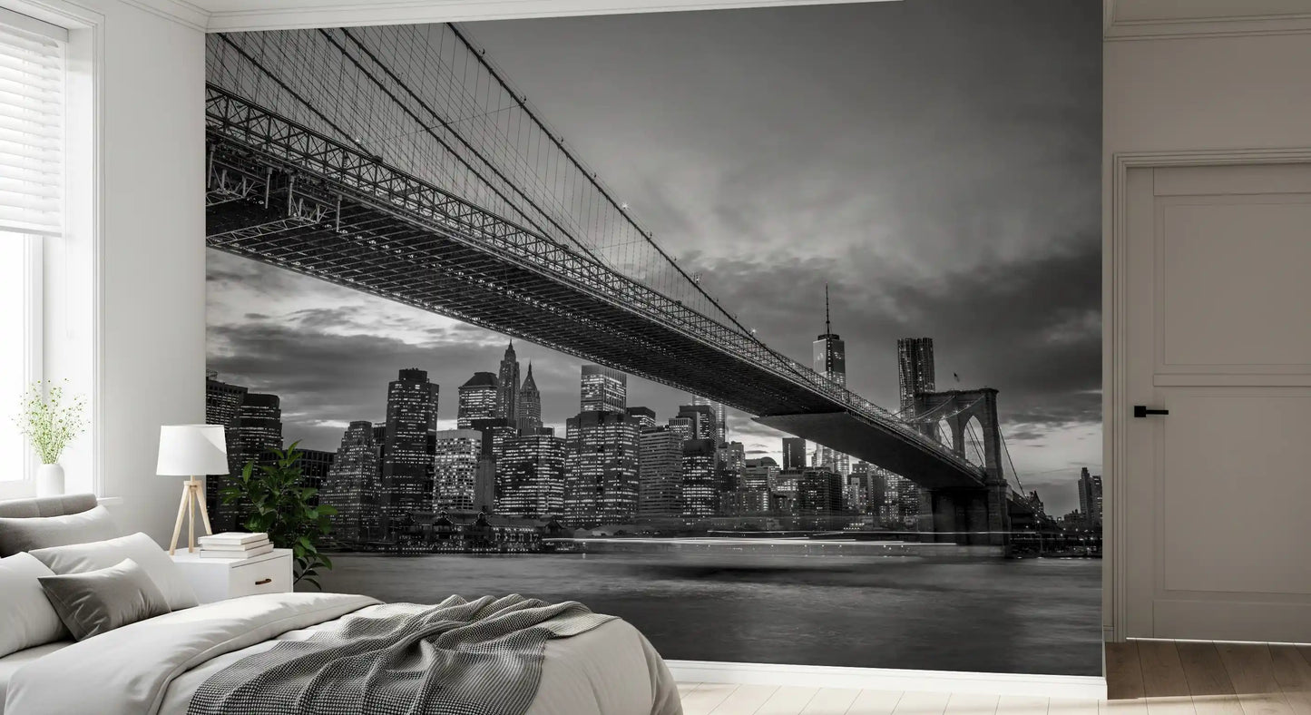 Pont de Brooklyn : Fresque murale monochrome nocturne emblématique de NYC