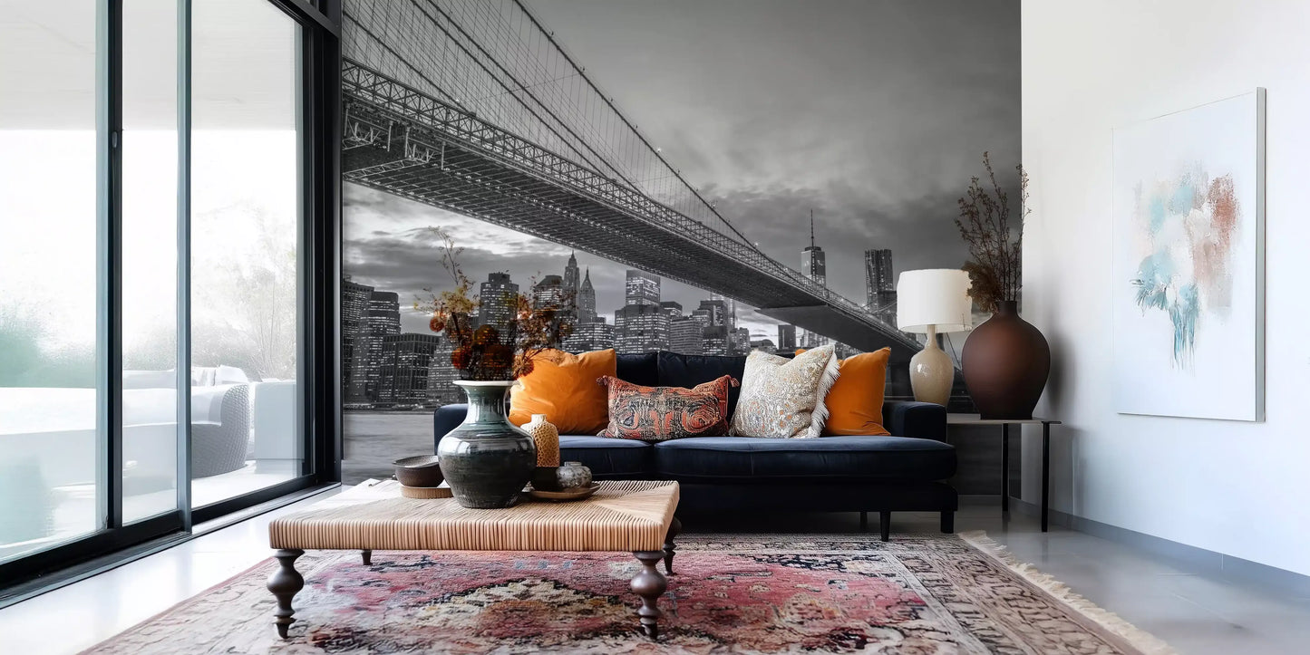 Pont de Brooklyn : Fresque murale monochrome nocturne emblématique de NYC