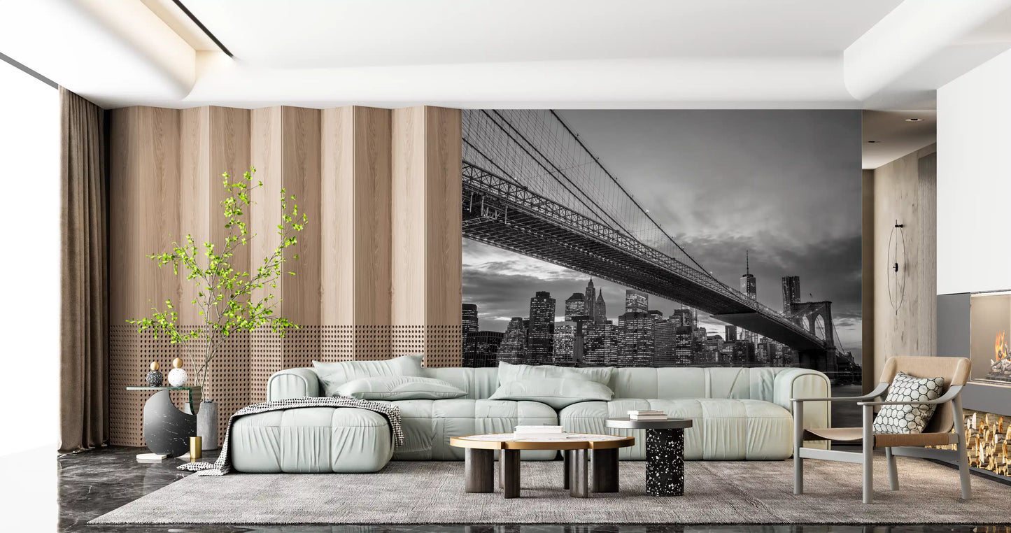 Pont de Brooklyn : Fresque murale monochrome nocturne emblématique de NYC