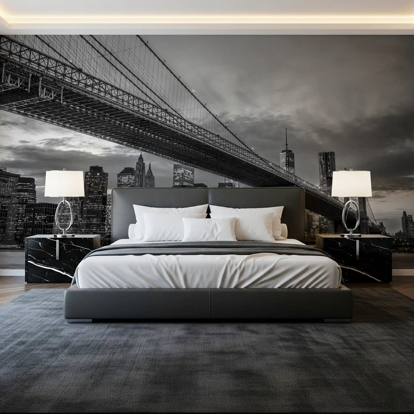 Brooklyn Bridge: Iconic NYC Monochrome Night Wall Mural