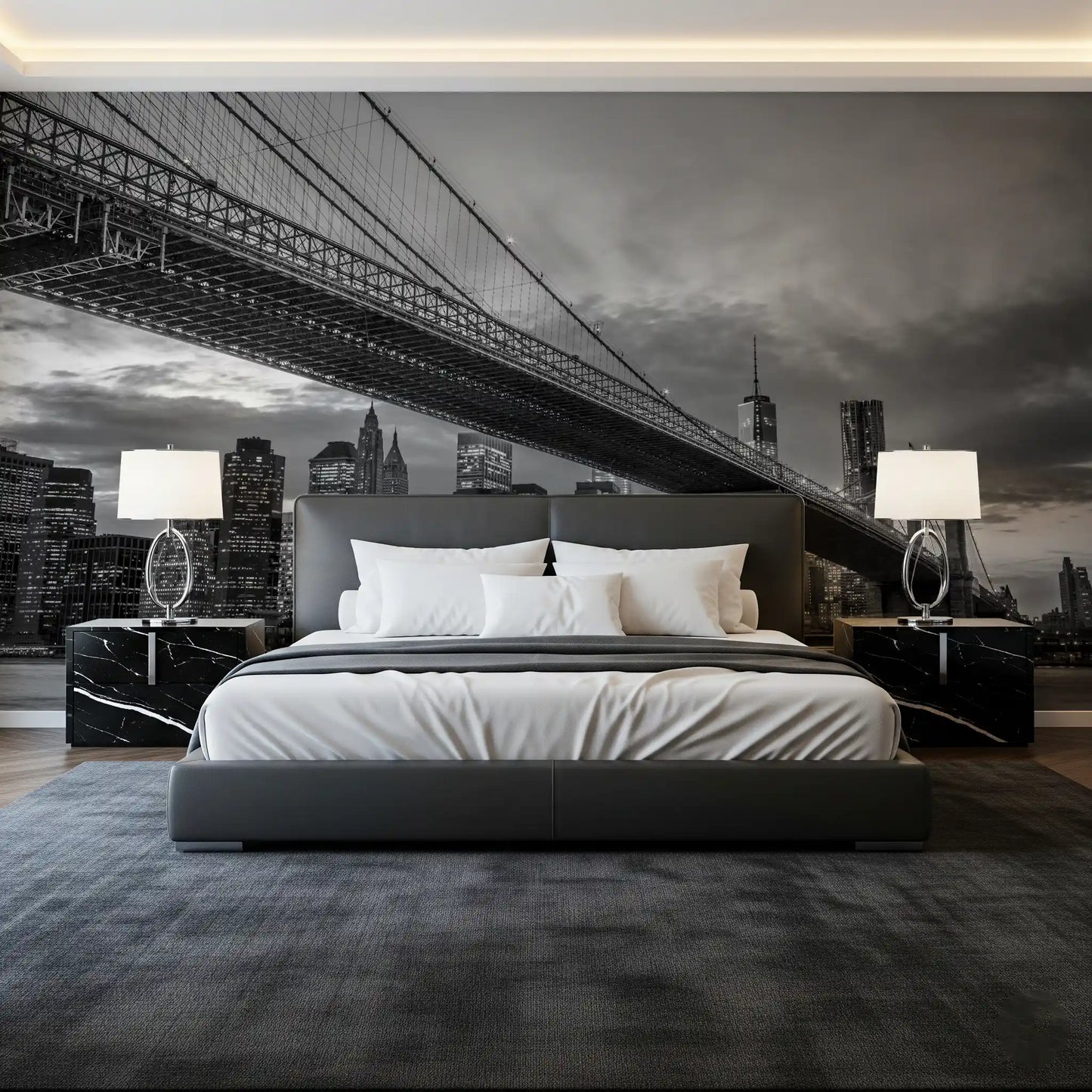 Pont de Brooklyn : Fresque murale monochrome nocturne emblématique de NYC