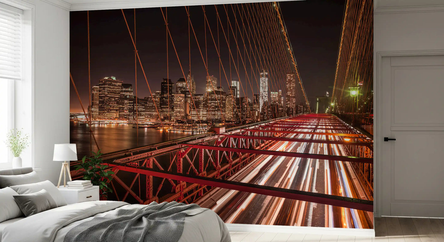 City Pulse: Brooklyn Bridge bei Nacht Wandbild