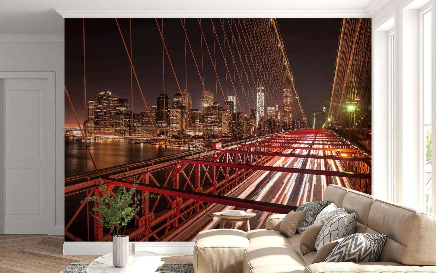 City Pulse: Brooklyn Bridge bei Nacht Wandbild