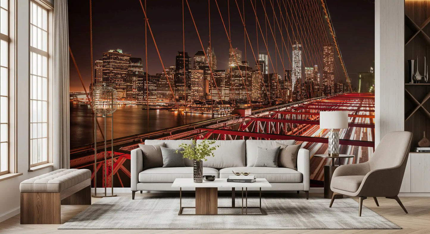 City Pulse: Brooklyn Bridge bei Nacht Wandbild