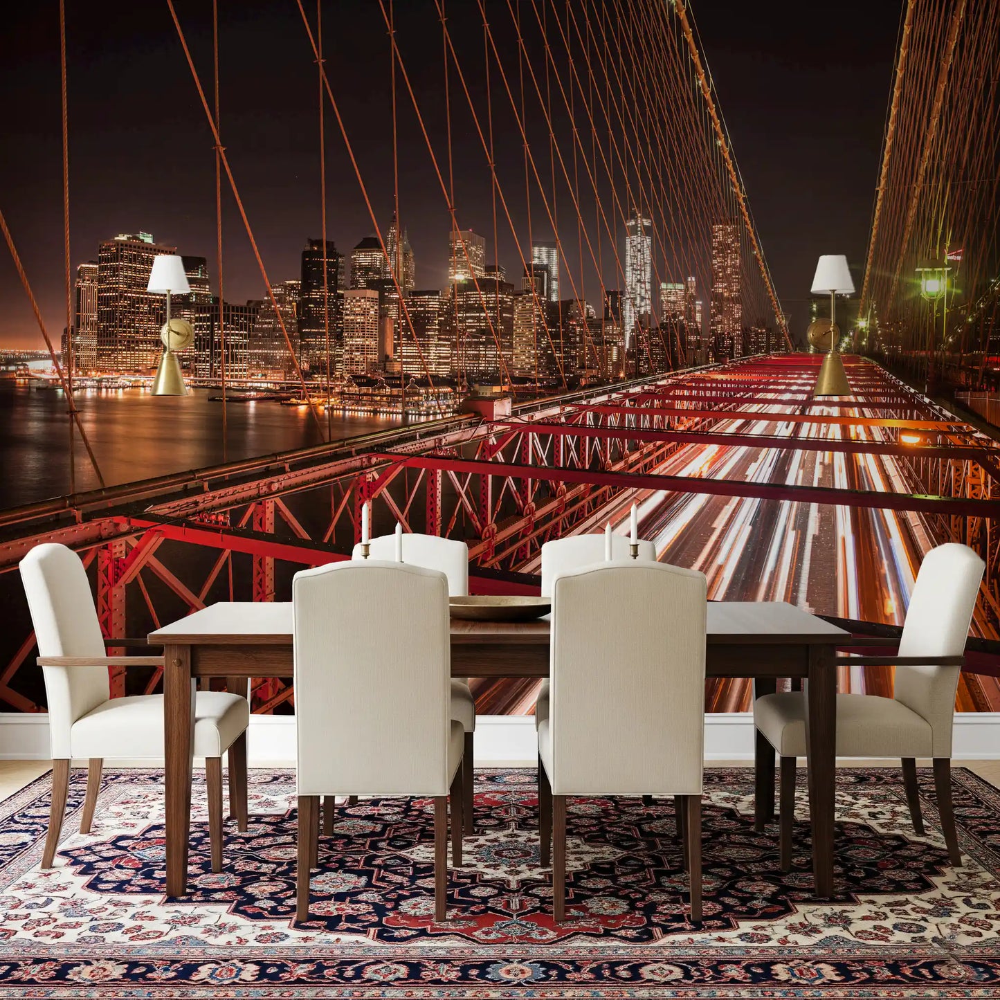 City Pulse: Brooklyn Bridge bei Nacht Wandbild