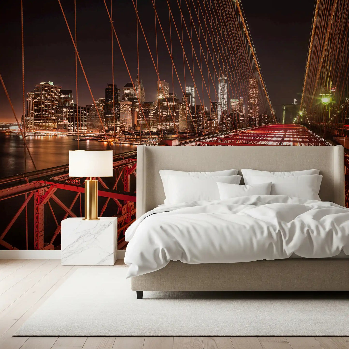 City Pulse: Brooklyn Bridge bei Nacht Wandbild