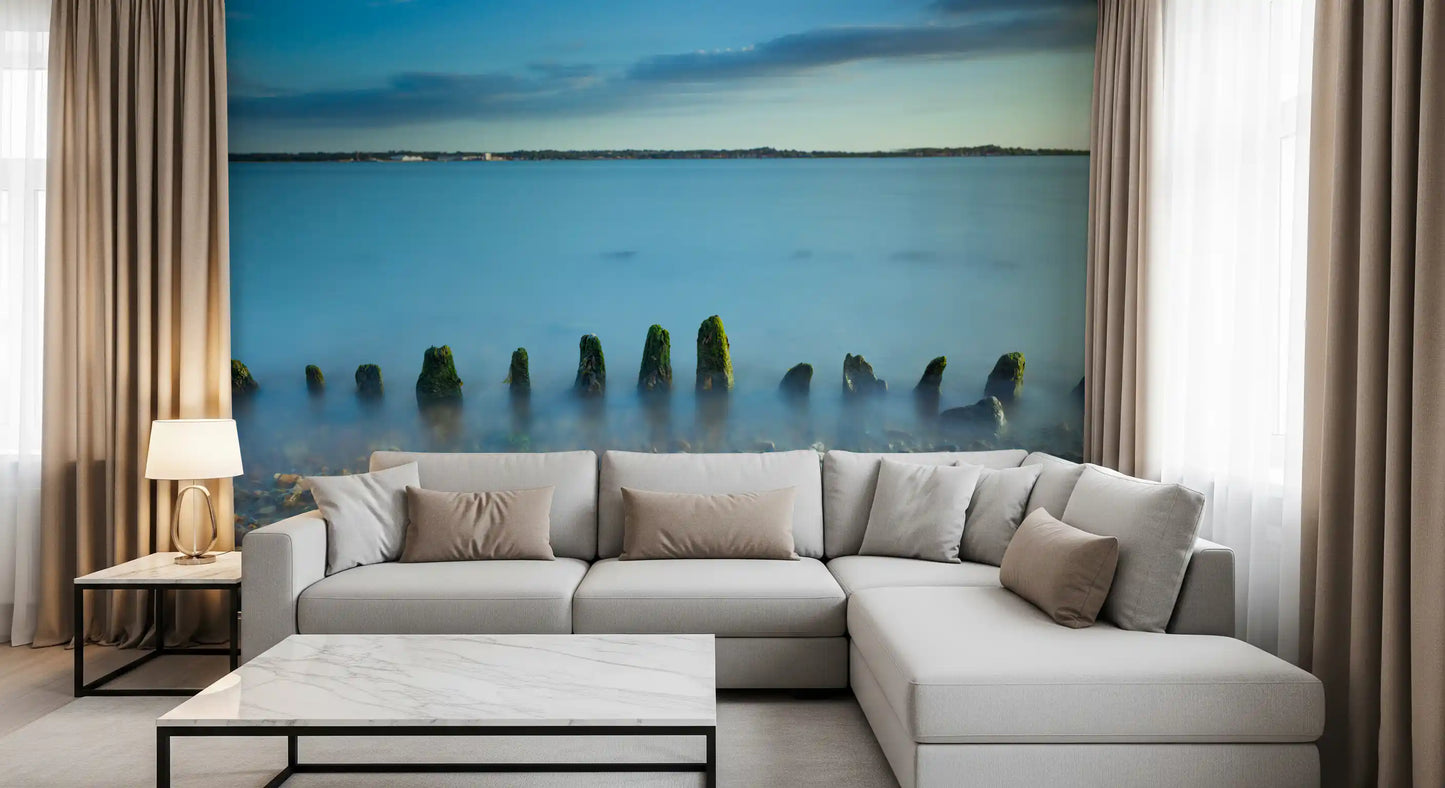 Faint distant treeline finishes the horizon of an Ethereal Coastline wall mural panel.