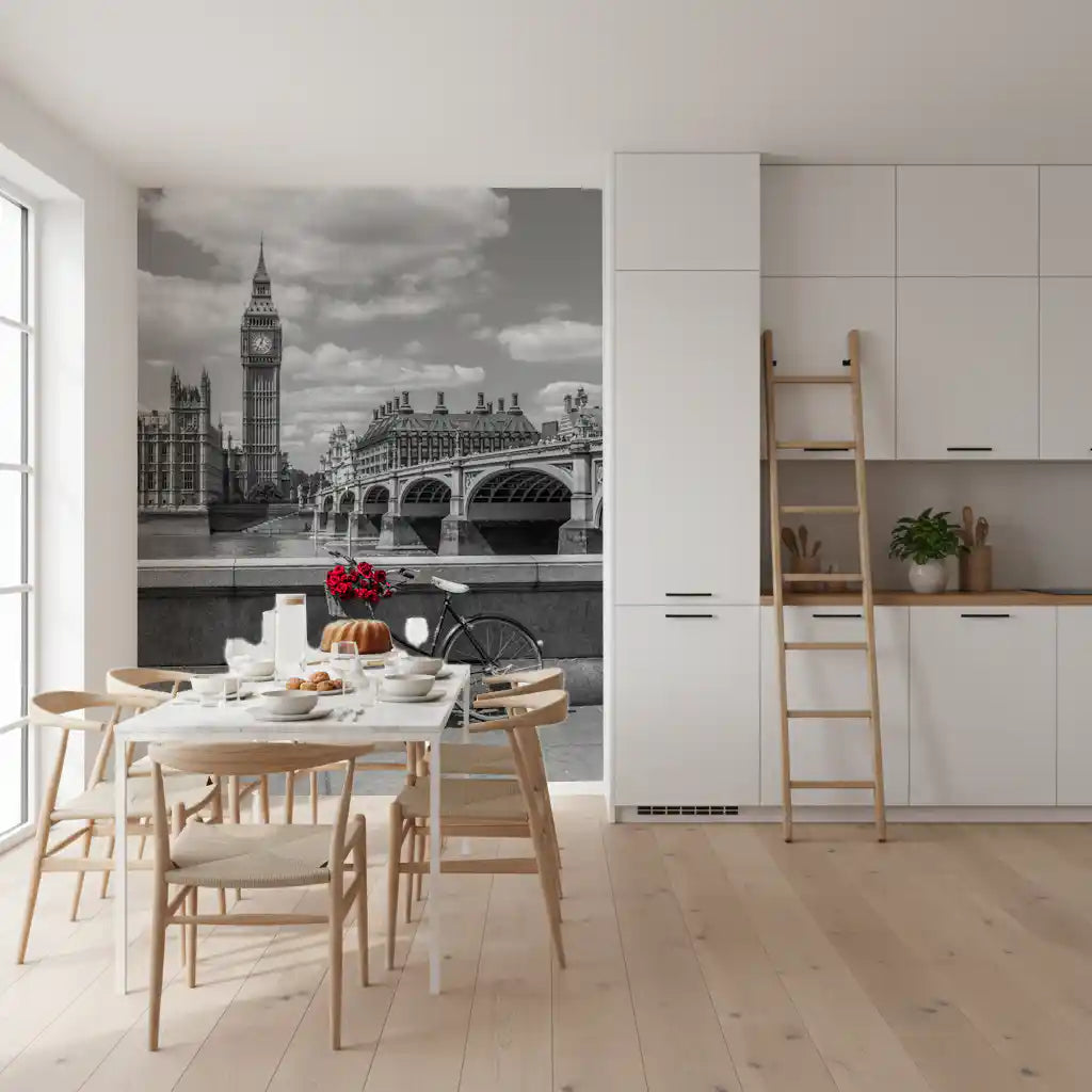 London Love: Monochrome & Red Roses Wall Mural