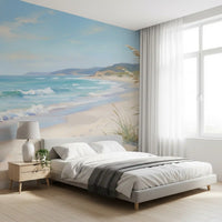 Cream sand and turquoise sea of the Serene Canvas wall mural fill a Bedroom 