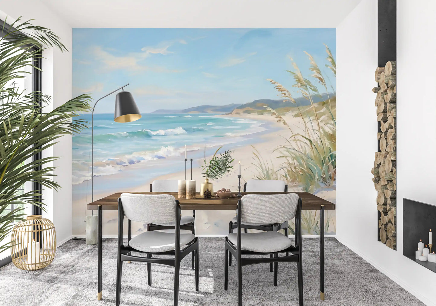 White surf curls onto cream sand within this Serene Coastal Canvas wall mural panel