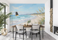 White surf curls onto cream sand within this Serene Coastal Canvas wall mural panel