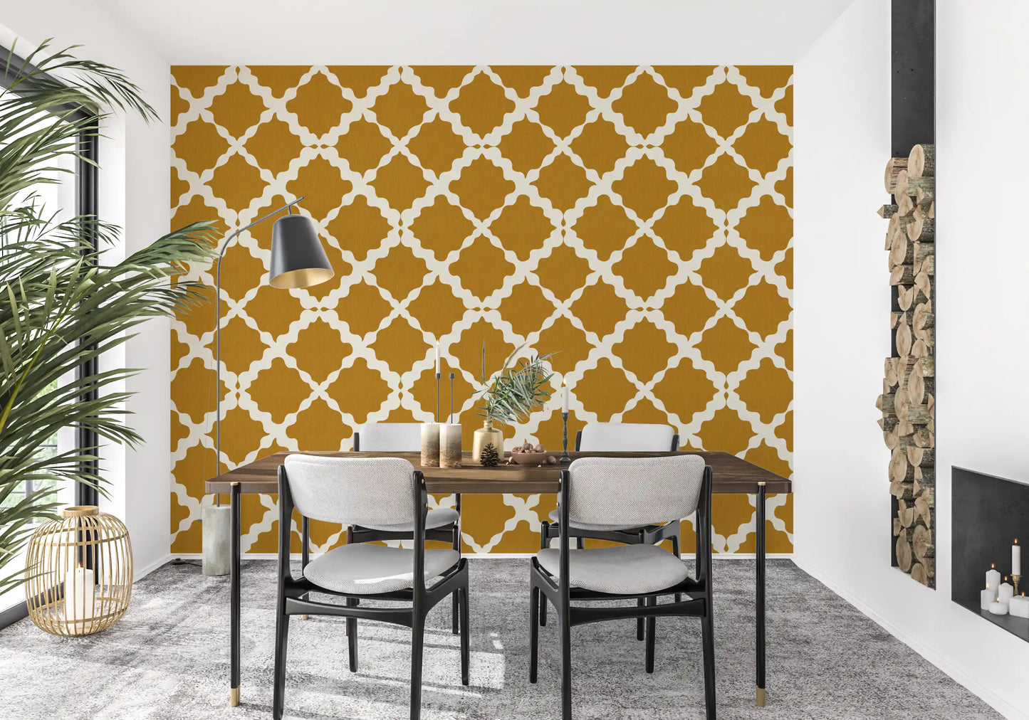 Texturerad gitter spaljé geometrisk senap minimalistisk modern tapet