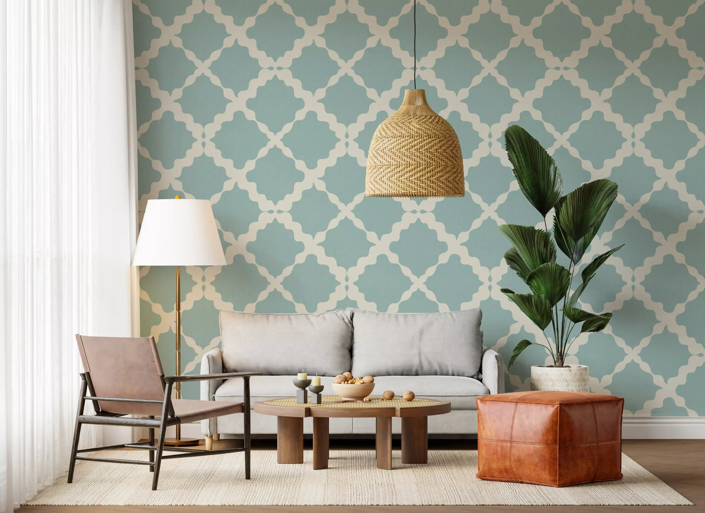 Teksturert gitter espalier geometrisk dempet blå minimalistisk moderne tapet⁠