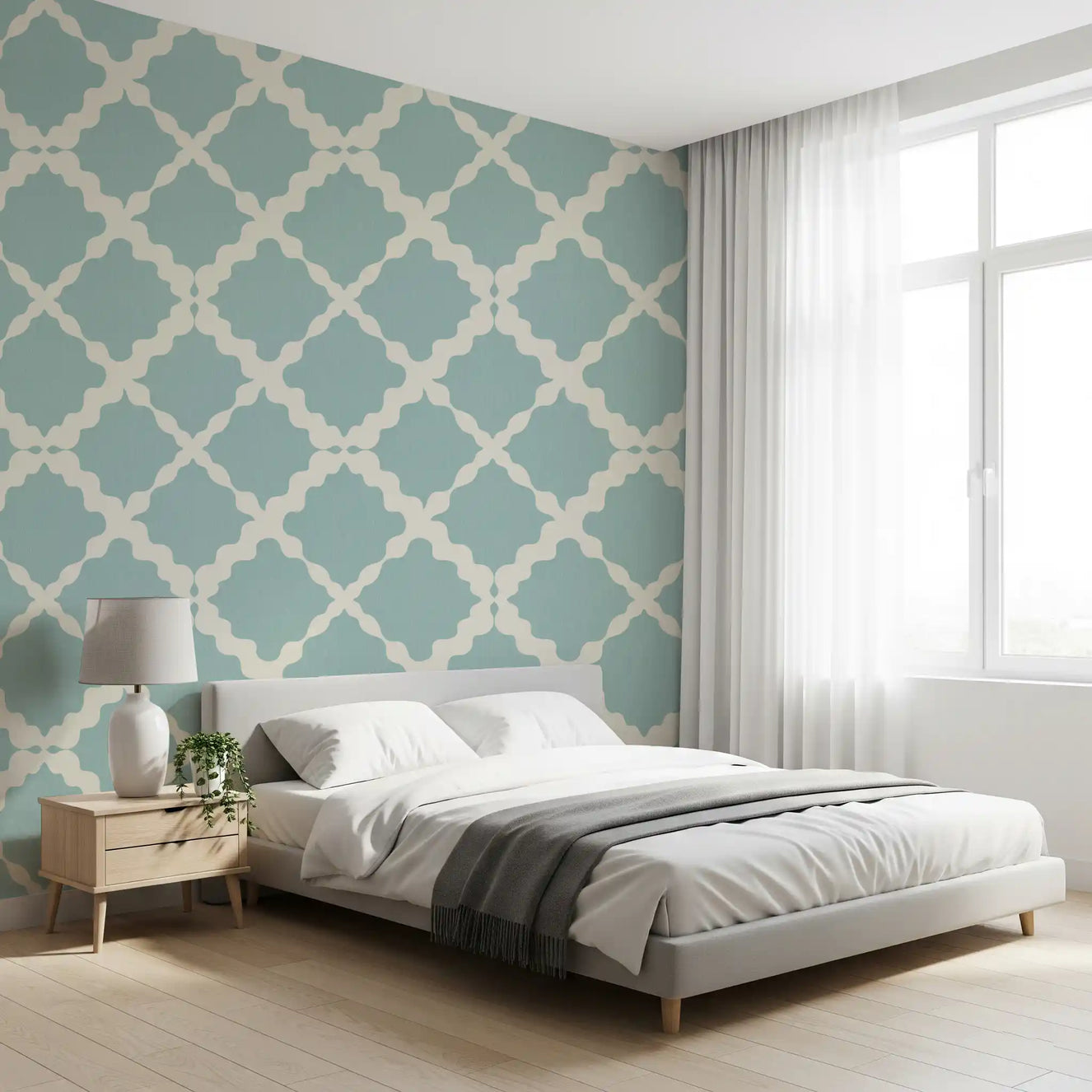 Tapet modern minimalist geometric albastru estompat cu model texturat de grilaj trellis