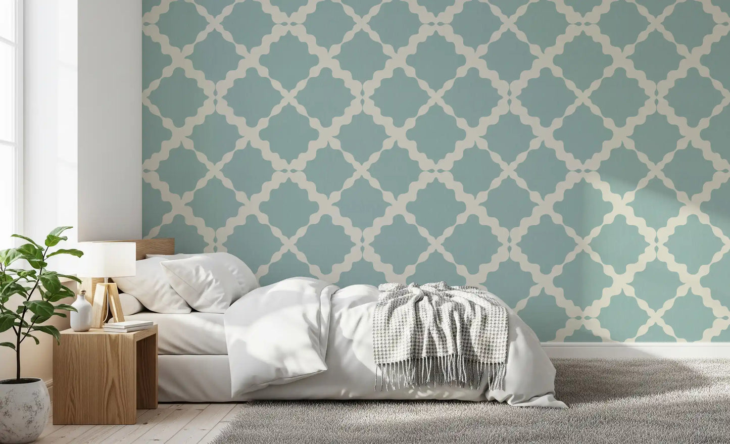 Teksturert gitter espalier geometrisk dempet blå minimalistisk moderne tapet⁠