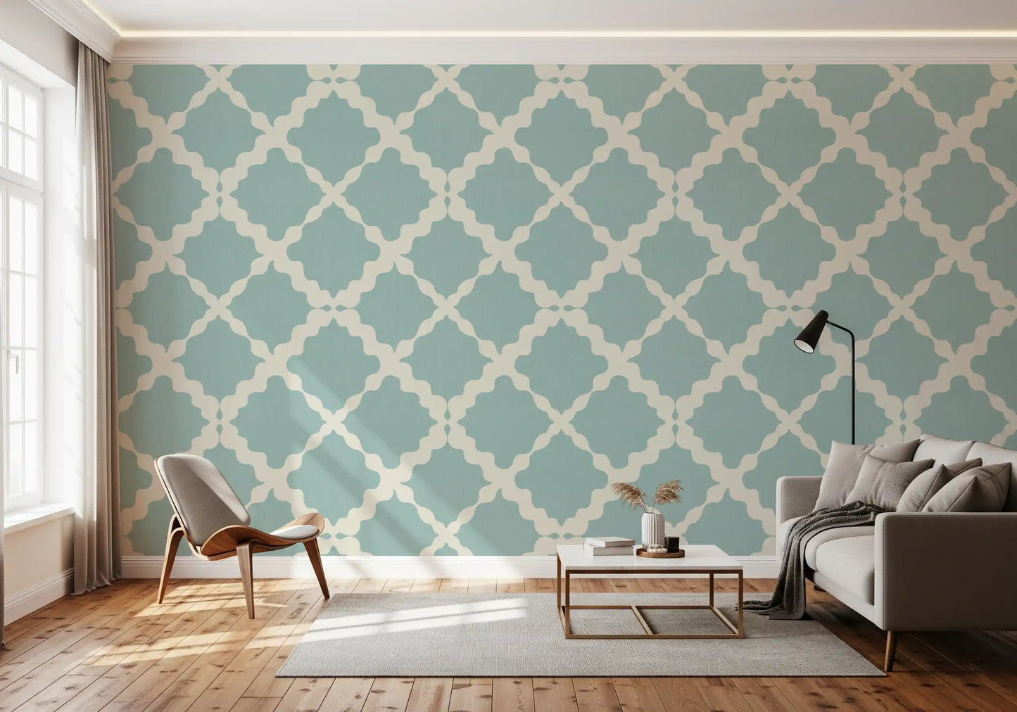 Teksturert gitter espalier geometrisk dempet blå minimalistisk moderne tapet⁠