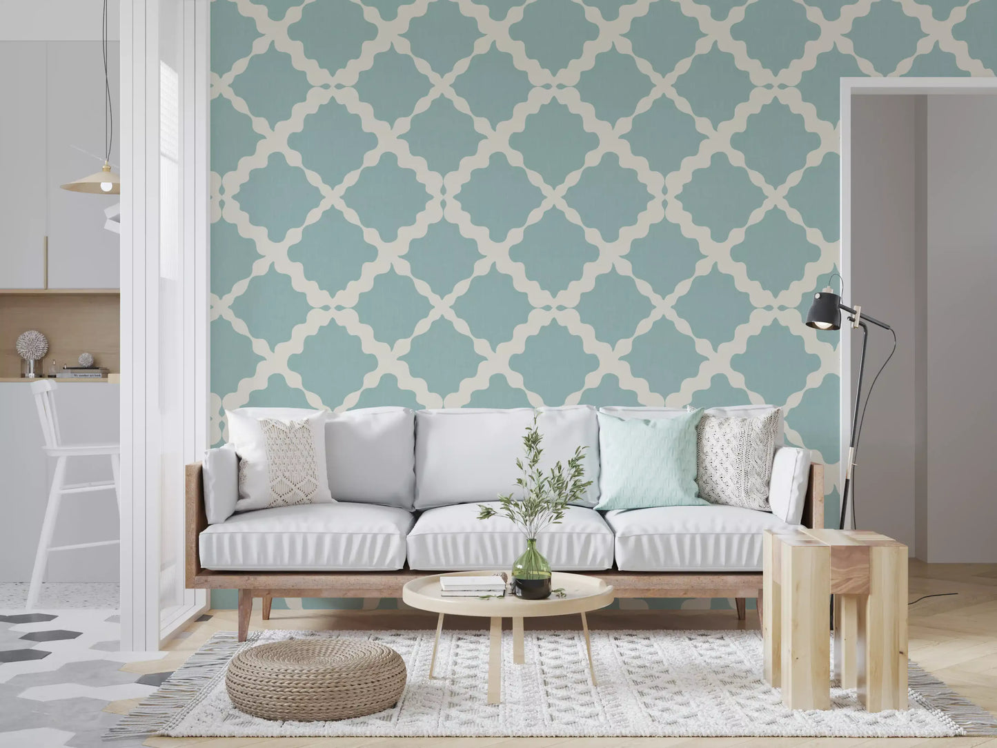 Teksturert gitter espalier geometrisk dempet blå minimalistisk moderne tapet⁠