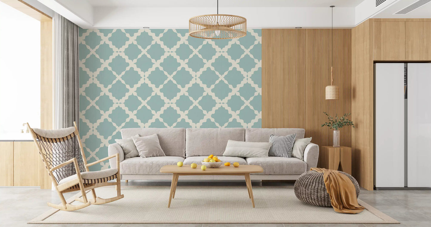 Teksturert gitter espalier geometrisk dempet blå minimalistisk moderne tapet⁠