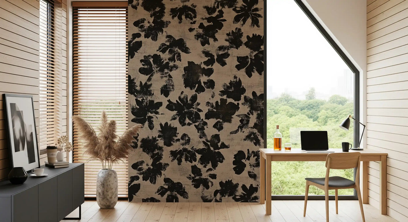 ダメージ加工フローラルシルエット壁画