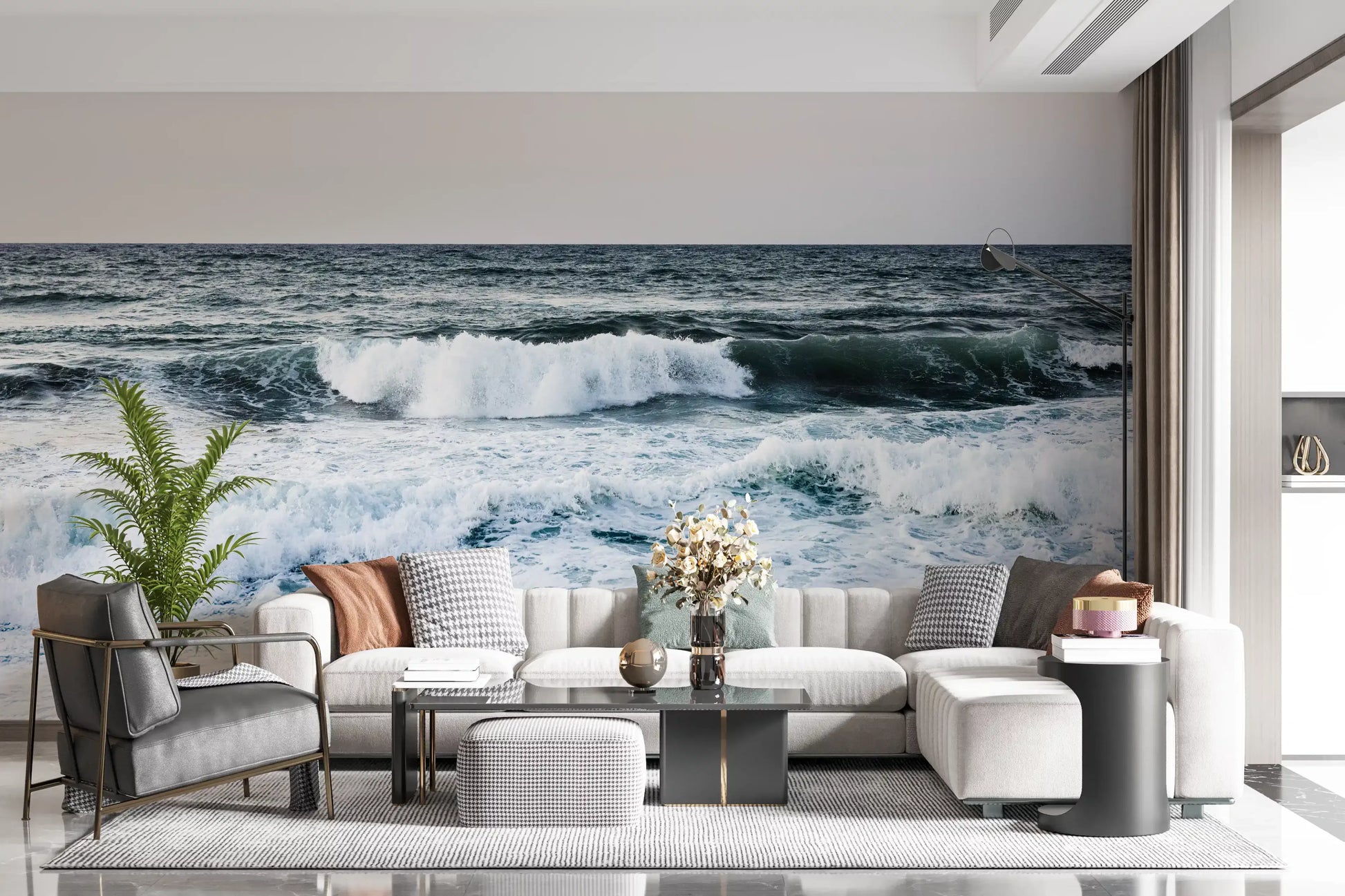 Dark green swelling tides dominate this Ocean Scapes Wall Mural beneath a pale sky.
