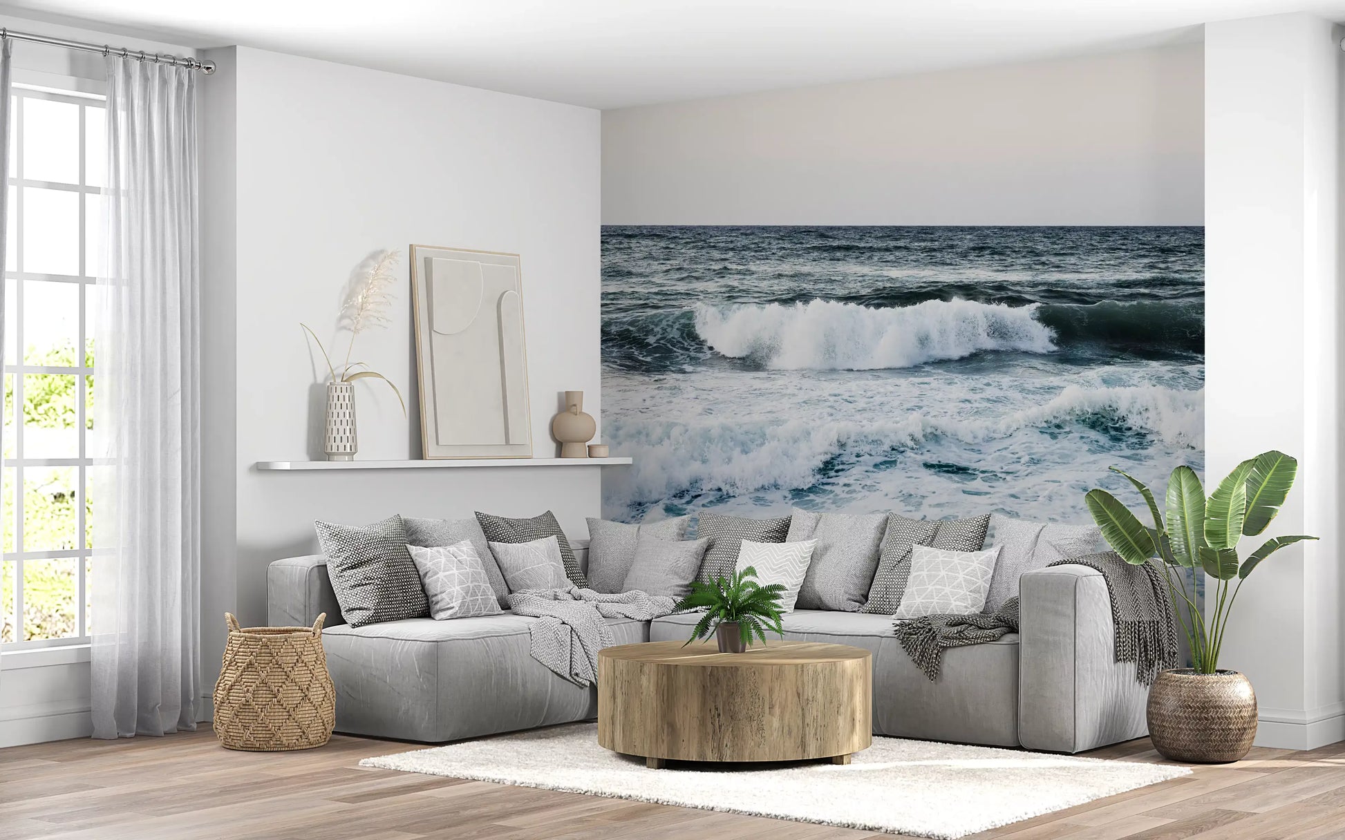 A coastal water view appears on the Ocean wall mural installed inside the Hallway.