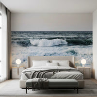 The Ocean Scapes Wall Mural displays moving water across a surface in the bedroom.