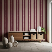 A flat view of the repeating scalloped shapes on this wallpaper