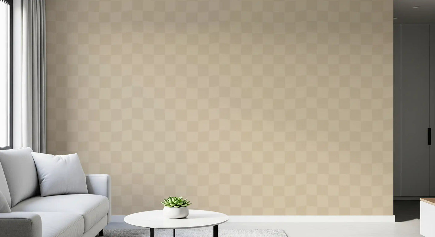 Cafe Latte Golvend Beige Geruit Behang⁠