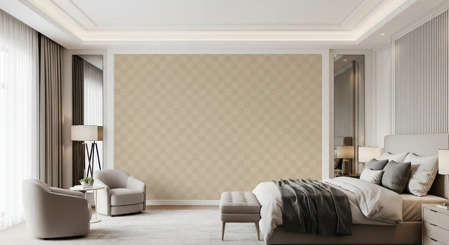 Cafe Latte Golvend Beige Geruit Behang⁠