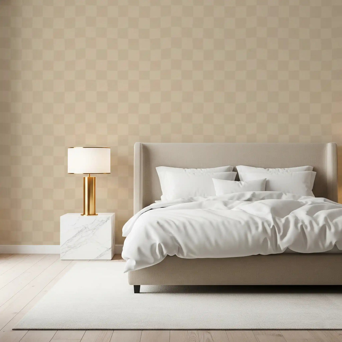 Cafe Latte Golvend Beige Geruit Behang⁠