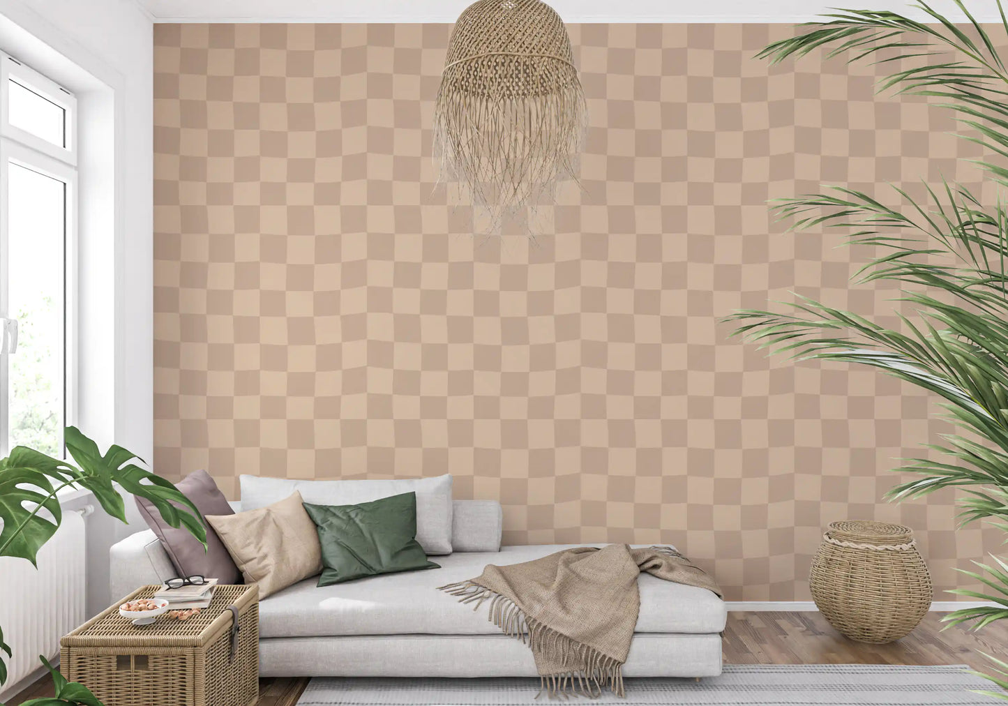 Papier peint à carreaux beige ondulé atténué | Motif moderne
