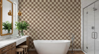 Beige and brown checker squares ripple in steady rhythm via Wavy Beige Check wallpaper.