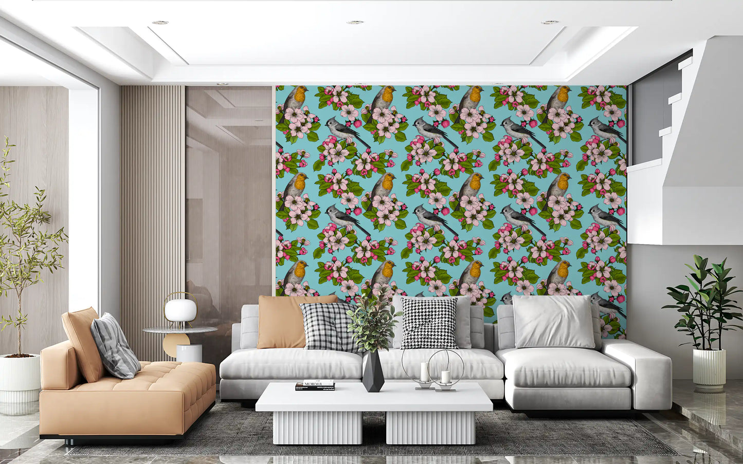 Papier peint Oiseaux et Fleurs