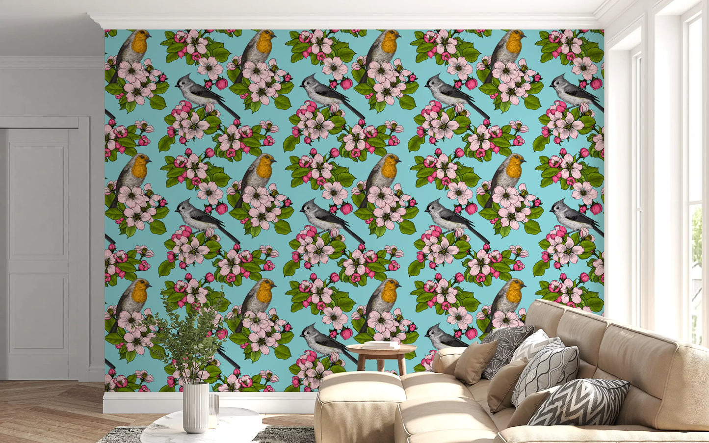 Papier peint Oiseaux et Fleurs