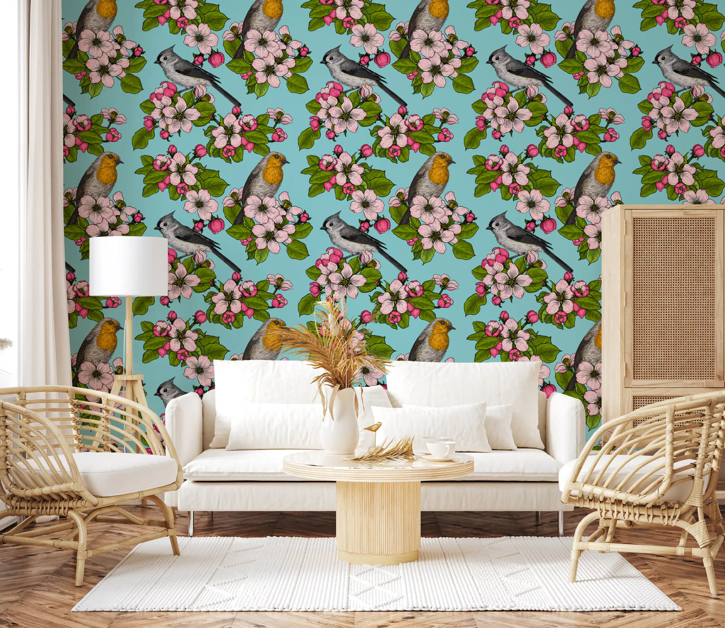 Papier peint Oiseaux et Fleurs