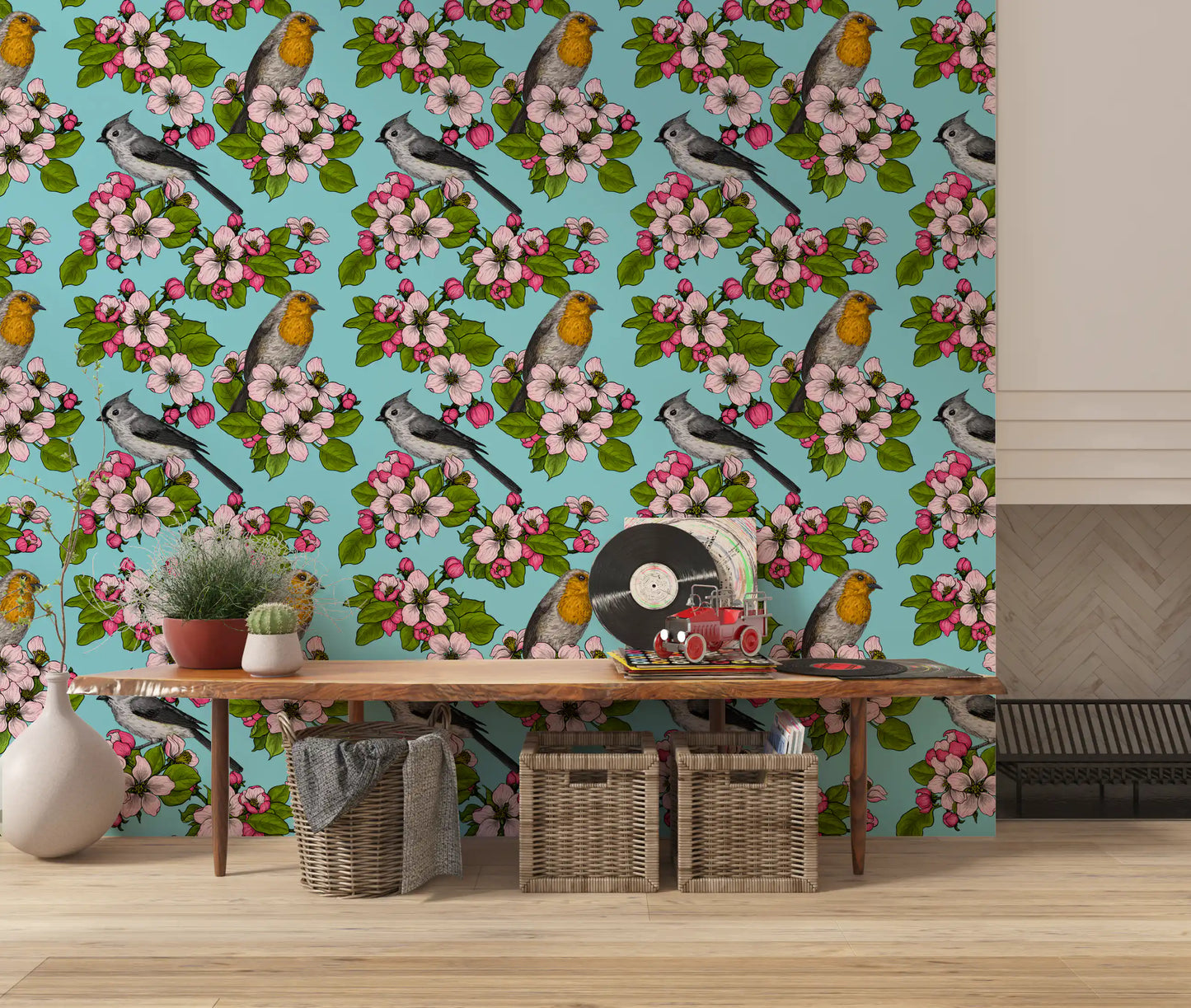 Papier peint Oiseaux et Fleurs