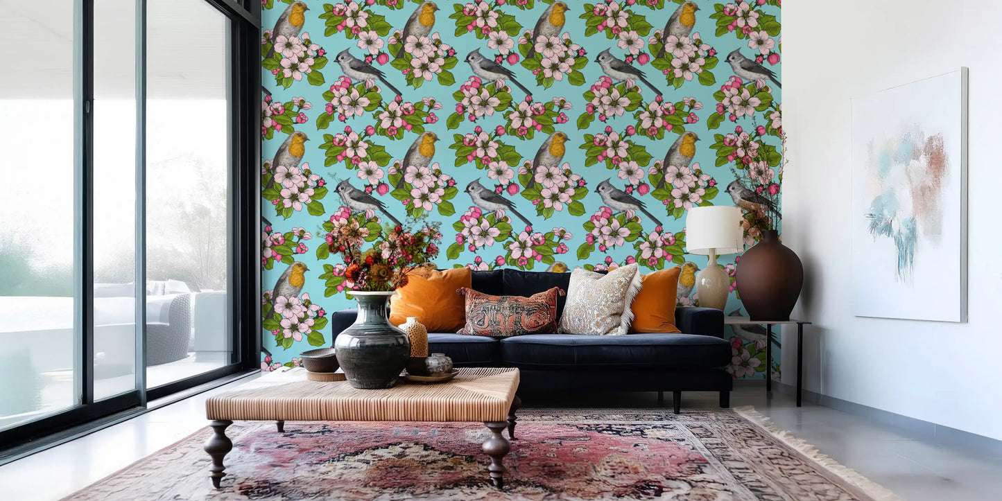 Papier peint Oiseaux et Fleurs