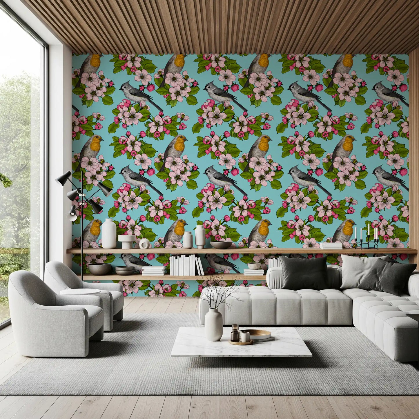 Papier peint Oiseaux et Fleurs