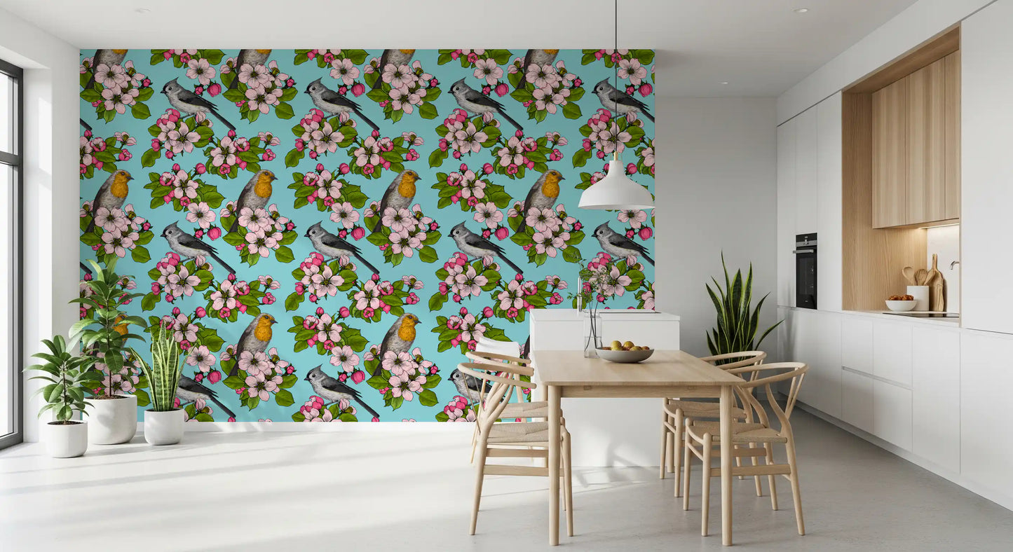 Papier peint Oiseaux et Fleurs
